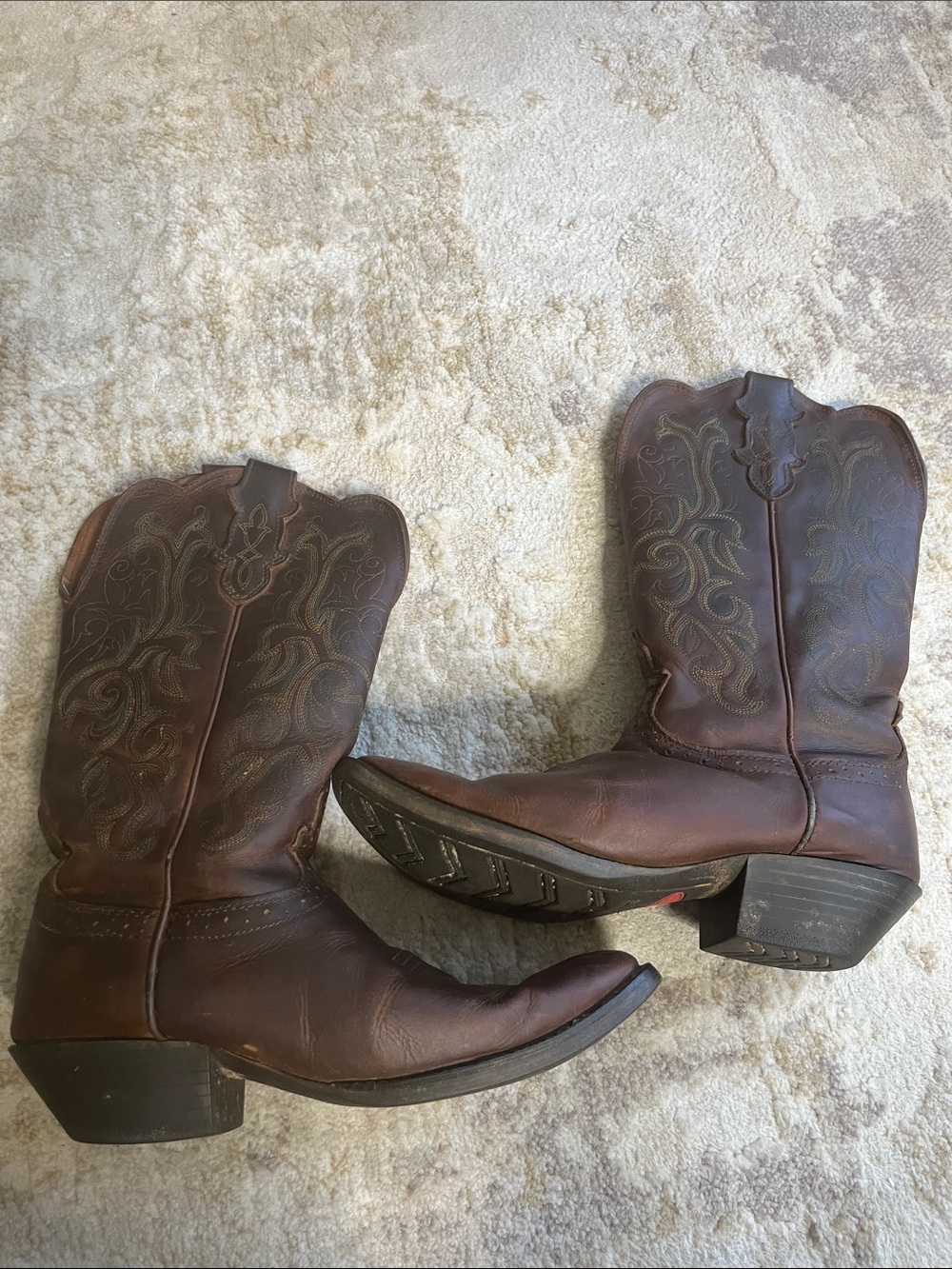 Justin Boots Brown Leather with Stitching and Square Toe Western Boots Size 9